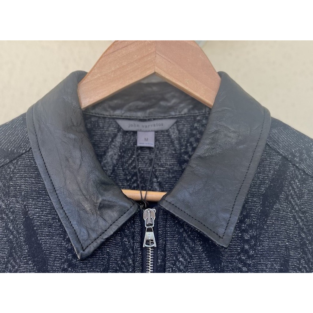 NWT $ 798 John Varvatos Mens Bergen Jacquard Zip-Up Sheep Skin Wool Jacket Black - Picture 6 of 11